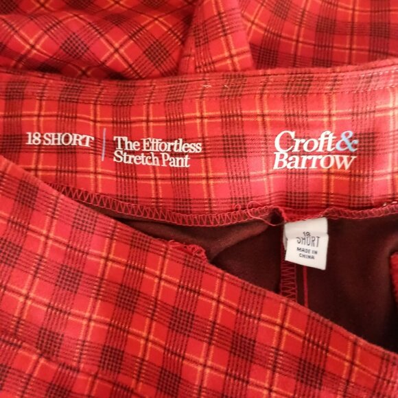 Croft & Barrow Effortless Stretch Pants Sz 18 Short Red Plaid Pull On Comfort - Picture 5 of 5
